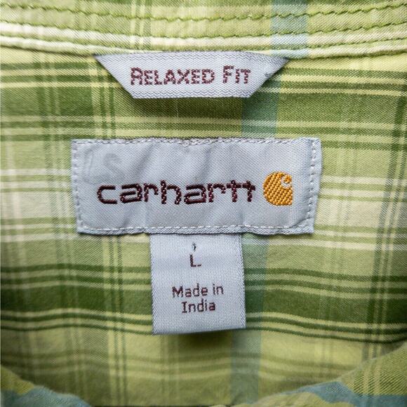 Carhartt Plaid Long Sleeve Men's Large Relaxed Fit Green Blue Button Up Casual - Picture 3 of 12